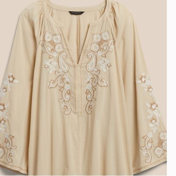 Banana Republic Embroidered Boho Long Bell Sleeve Mini Tunic Dress Small Petite - Picture 5 of 13